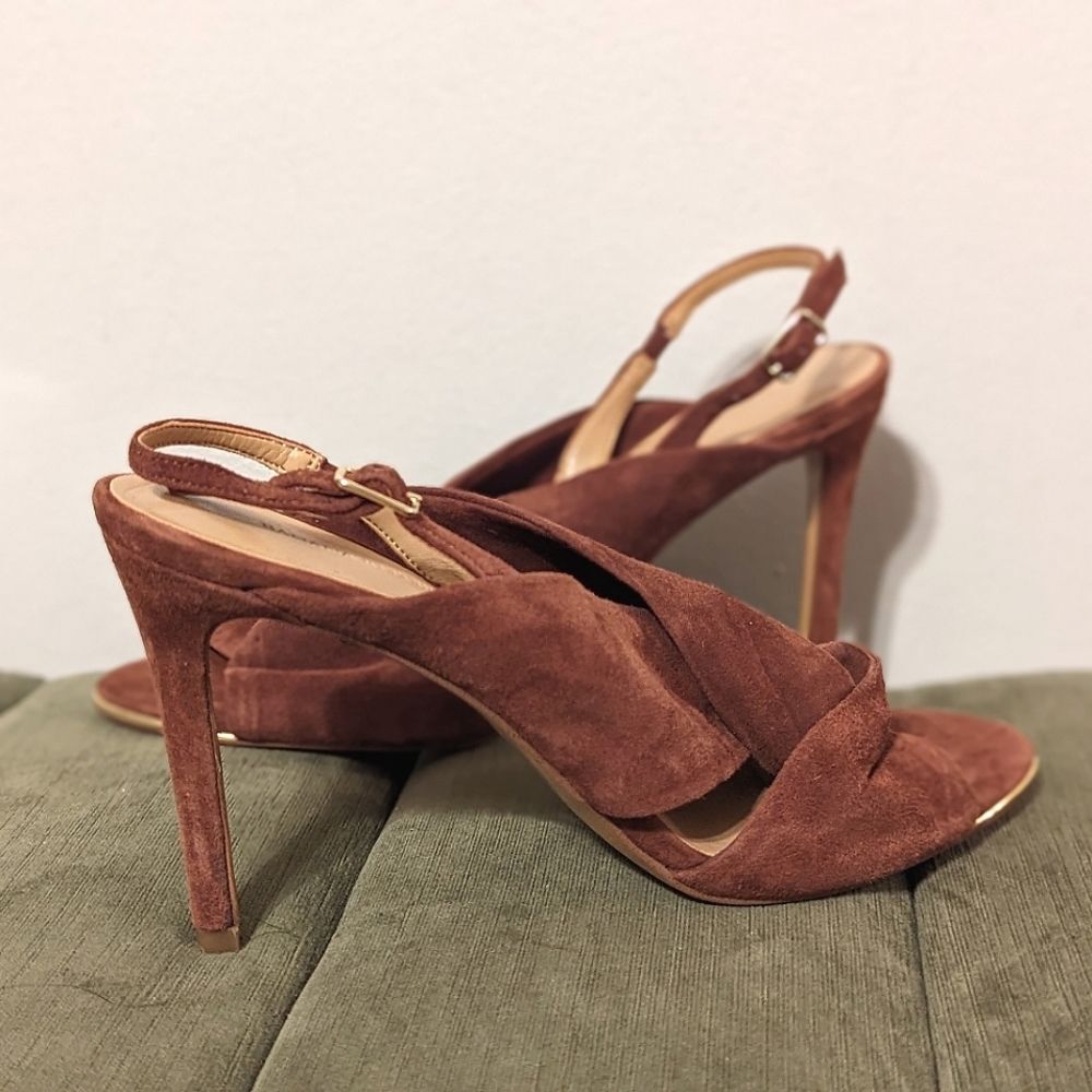 Banana Republic Jessa Suede Heels Slingback Twist Detail Brown Women's Size 8.5